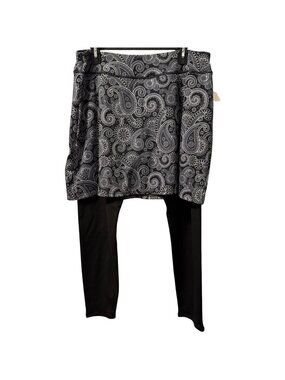 Asia Womens Paisley Skirted Leggings 2X Black & White Polyester Spandex.